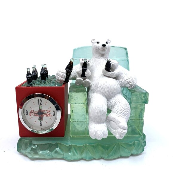 2003 Coca-Cola Mini Clock Polar Bear w/Cubs & Cooler CCM89 Tested Working 377 - Picture 3 of 16